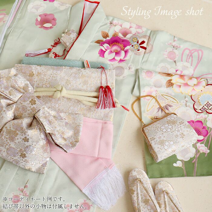 七五三 7歳 御祝帯 子供用 作り帯 白 金 桜尽くし 桜 七歳 日本製