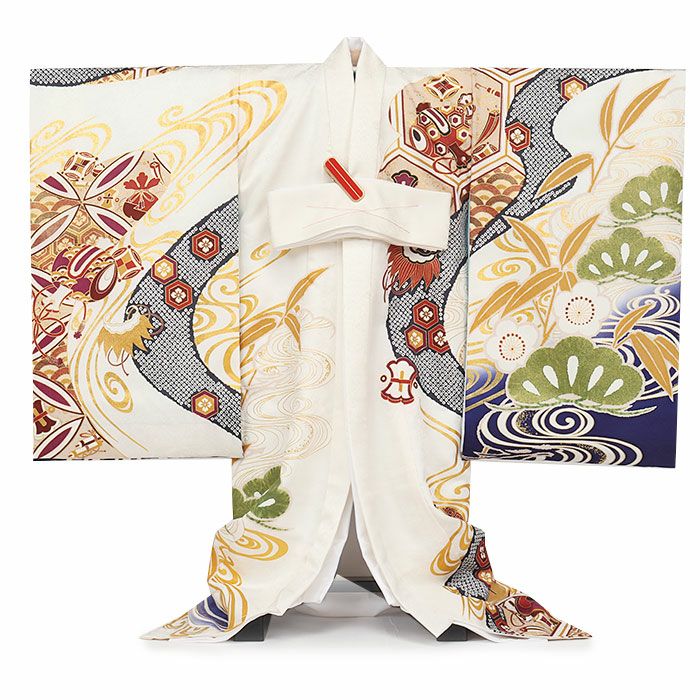 お宮参り 着物 男の子 産着 祝い着 白 金 対い鶴 吉祥紋 向かい