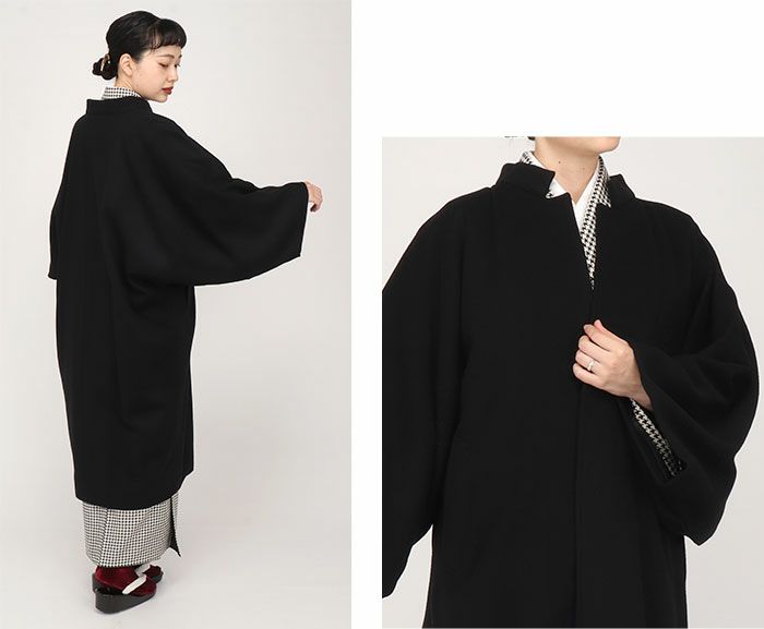 着物コート和装用全3色フリーサイズニュアンスカラーコートキステオリジナルカシミヤ混ウールコート日本製着物用きものコートブラック濃グレーオリーブ和装コート着物用スタンドカラー立衿立ち襟防寒あったか冷え取りに秋冬