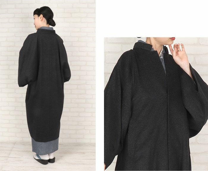 着物コート和装用全3色フリーサイズニュアンスカラーコートキステオリジナルカシミヤ混ウールコート日本製着物用きものコートブラック濃グレーオリーブ和装コート着物用スタンドカラー立衿立ち襟防寒あったか冷え取りに秋冬