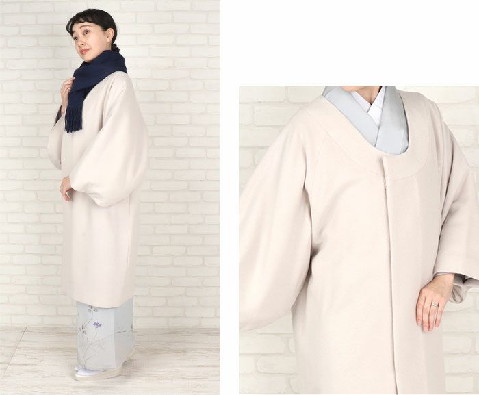 着物コート和装用全3色フリーサイズカシミヤ混ウールコート日本製着物用きものコートモカパープルライトベージュペールブルー和装コート着物用ロング丈千代田衿ラウンドカラー防寒あったか冷え取りに秋冬