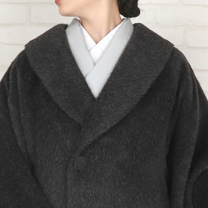 着物コート和装用全3色フリーサイズスーリーアルパカアルパカウールコート日本製着物用きものコートライトグレーダークグレーブラック和装コート着物用ロングへちま衿ラウンドカラーラグランスリーブ軽いやわらか防寒あったか冷え取りに秋冬