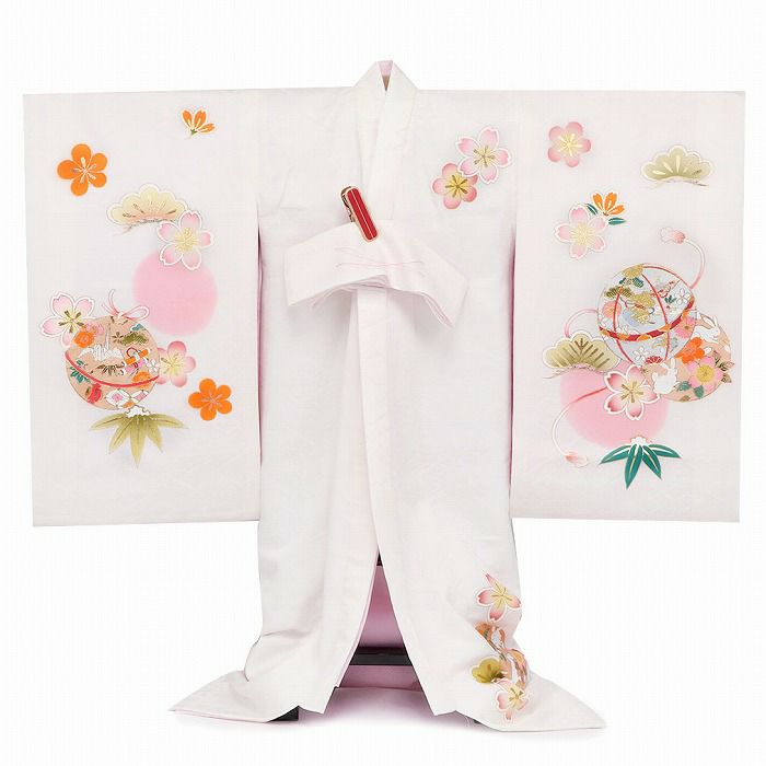 お宮参り 着物 女の子 産着 祝い着 白 桃 金 赤 緑 鞠 うさぎ 兎 小槌