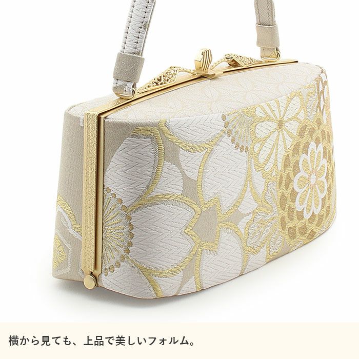 ✨極美品❤️✨振袖用バッグ/世美庵 /成人式/振袖 /金/ゴールド/花柄/がま口 振袖 草履バッグセット ブランド 世美庵「クリームゴールド 花