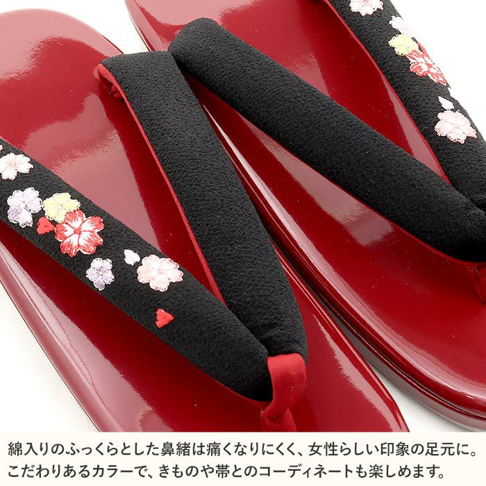 草履レディース普段用カジュアル草履Mサイズ赤黒レッド桜柄合皮1枚芯日本製痛くない歩きやすい女性女性用ぞうり小紋紬色無地御召草履着物草履単品草履だけカジュアル