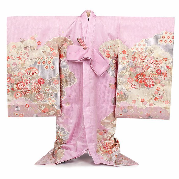 お宮参り着物女の子産着薄紫桃橙鞠牡丹御所車松竹梅貝桶吉祥花正絹友禅済産業大臣指定伝統的工芸品金駒刺繍金銀彩箔使い新品販売購入きもの祝い着のしめ掛け着初着祝着一つ身服装赤ちゃんベビー毬まりマリパープルコーラルオレンジ