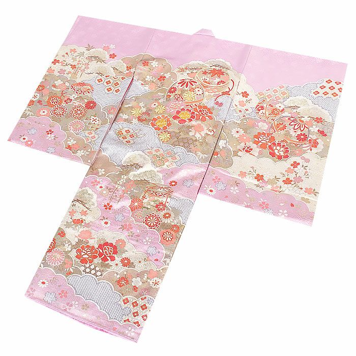 お宮参り着物女の子産着薄紫桃橙鞠牡丹御所車松竹梅貝桶吉祥花正絹友禅済産業大臣指定伝統的工芸品金駒刺繍金銀彩箔使い新品販売購入きもの祝い着のしめ掛け着初着祝着一つ身服装赤ちゃんベビー毬まりマリパープルコーラルオレンジ