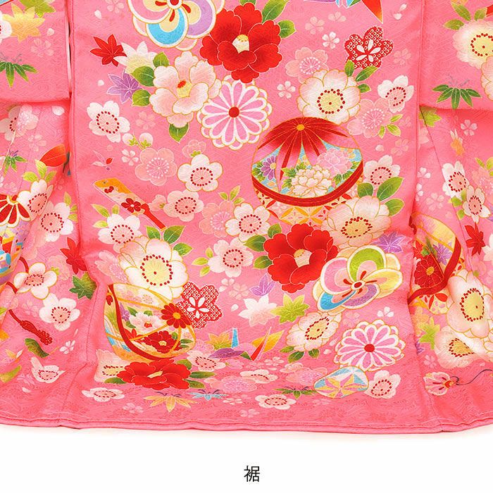 お宮参り着物女の子産着桃赤鞠鈴牡丹兎折鶴牡丹桜玩具柄正絹友禅金駒刺繍金彩新品日本製販売購入きもの祝い着のしめ掛け着初着祝着一つ身服装赤ちゃんベビーウサギうさぎピンクfs