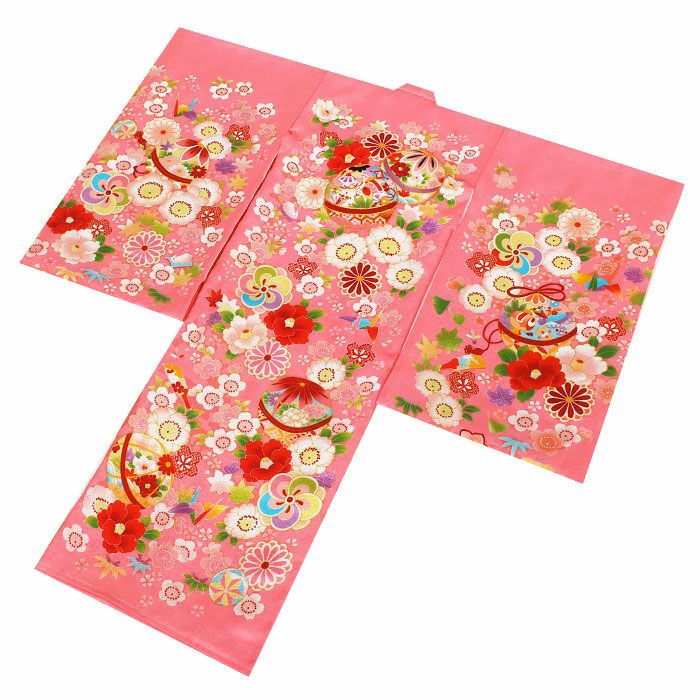 お宮参り着物女の子産着桃赤鞠鈴牡丹兎折鶴牡丹桜玩具柄正絹友禅金駒刺繍金彩新品日本製販売購入きもの祝い着のしめ掛け着初着祝着一つ身服装赤ちゃんベビーウサギうさぎピンクfs