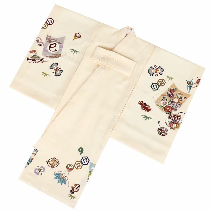 お宮参り着物男の子産着生成凧凧揚げ巳蛇年宝尽くし赤べこ玩具柄吉祥紋正絹友禅京友禅経済産業大臣指定伝統的工芸品金駒刺繍金彩新品日本製販売購入きもの祝い着のしめ掛け着初着祝着一つ身服装赤ちゃんベビー贈答プレゼント御祝いfs