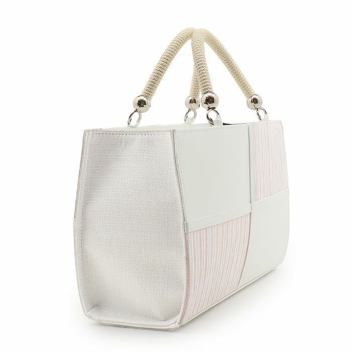 バッグお洒落バッグ着物和装レディース単品カジュアル用春夏彩小径白ピンク青水色小千谷縮麻合皮軽い日本製内フラップベロ付きマグネット付きかばん大きめ大容量お茶席茶会普段カジュアルトートバックストライプバッグ春夏用浴衣fs