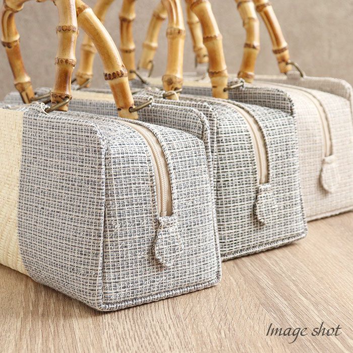 バッグお洒落バッグ着物和装レディース単品カジュアル用春夏秋彩小径紙布薄茶青灰黒軽いバンブーハンドル竹取手カバー付き日本製お茶席茶会普段カジュアル東京浅草製バッグ春夏用浴衣残暑fs