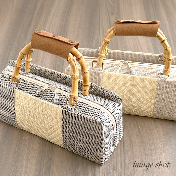 バッグお洒落バッグ着物和装レディース単品カジュアル用春夏秋彩小径紙布薄茶青灰黒軽いバンブーハンドル竹取手カバー付き日本製お茶席茶会普段カジュアル東京浅草製バッグ春夏用浴衣残暑fs