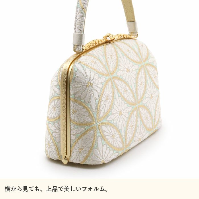 草履バッグセット留袖用訪問着用草履バッグ世美庵Lサイズ金ゴールド水色白花七宝菊七宝帯地3枚芯日本製優花緒痛くない色留袖礼装用準礼装フォーマルセミフォーマル振袖結婚式ぞうり草履草履バック草履バックセット着物