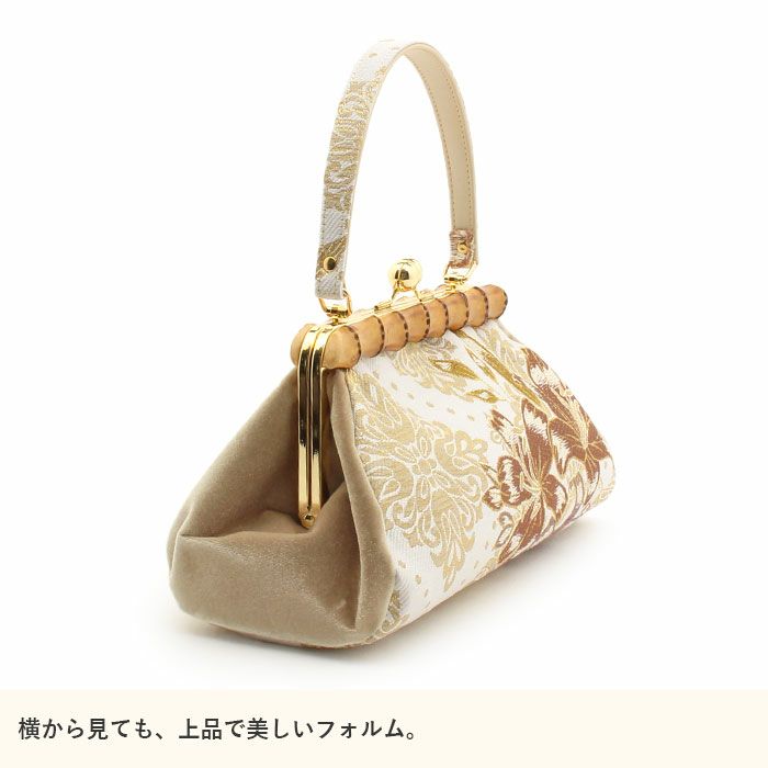 草履バッグセット成人式振袖用成人用世美庵Lサイズ百合ダマスクベージュホワイト金振袖用帯地バンブー飾り竹がま口3枚芯優花緒日本製痛くない振袖卒業袴振り袖ママ振おしゃれはたちぞうり草履草履バック草履バッグ着物fs