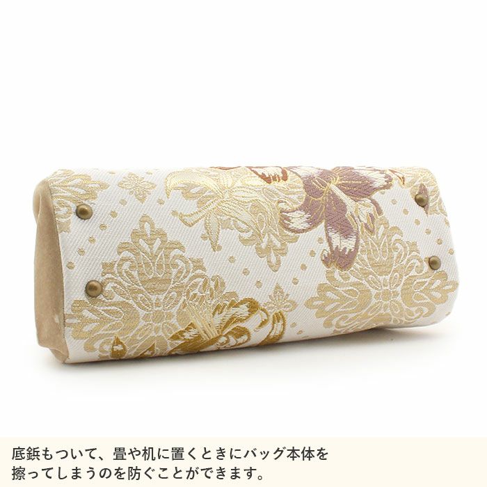 草履バッグセット成人式振袖用成人用世美庵Lサイズ百合ダマスクベージュホワイト金振袖用帯地バンブー飾り竹がま口3枚芯優花緒日本製痛くない振袖卒業袴振り袖ママ振おしゃれはたちぞうり草履草履バック草履バッグ着物fs