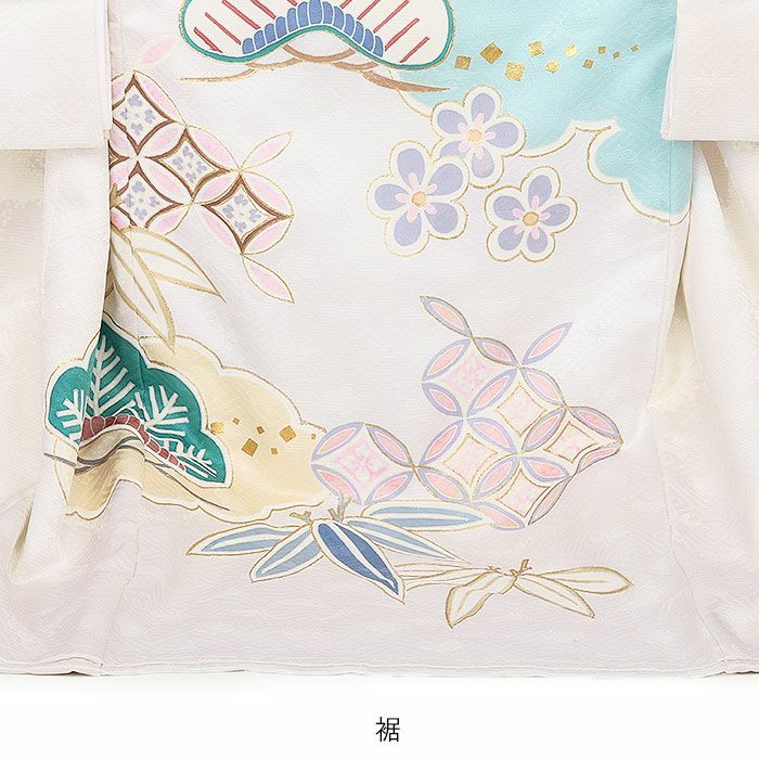 お宮参り着物男の子女の子男女兼用産着白宝尽くし松竹梅吉祥紋正絹友禅手書き友禅金駒刺繍手刺繍銀通し金彩新品日本製販売購入きもの祝い着のしめ掛け着初着祝着一つ身服装赤ちゃんベビー贈答プレゼント御祝いホワイトユニセックスfs