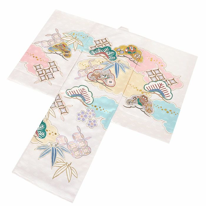 お宮参り着物男の子女の子男女兼用産着白宝尽くし松竹梅吉祥紋正絹友禅手書き友禅金駒刺繍手刺繍銀通し金彩新品日本製販売購入きもの祝い着のしめ掛け着初着祝着一つ身服装赤ちゃんベビー贈答プレゼント御祝いホワイトユニセックスfs