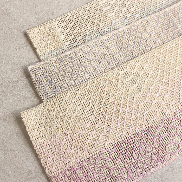 手織り絹麻ぼかし夏帯半幅帯帯半巾帯普段用グレーピンクブルーイエローグリーン灰桃水色黄緑カジュアル長尺日本製絹麻縞