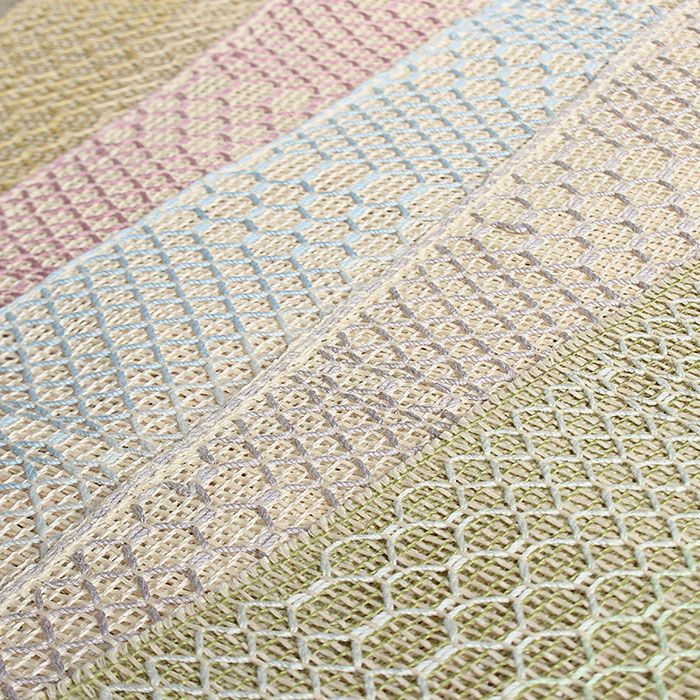 手織り絹麻ぼかし夏帯半幅帯帯半巾帯普段用グレーピンクブルーイエローグリーン灰桃水色黄緑カジュアル長尺日本製絹麻縞