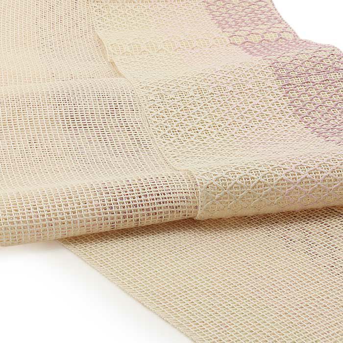 手織り絹麻ぼかし夏帯半幅帯帯半巾帯普段用グレーピンクブルーイエローグリーン灰桃水色黄緑カジュアル長尺日本製絹麻縞