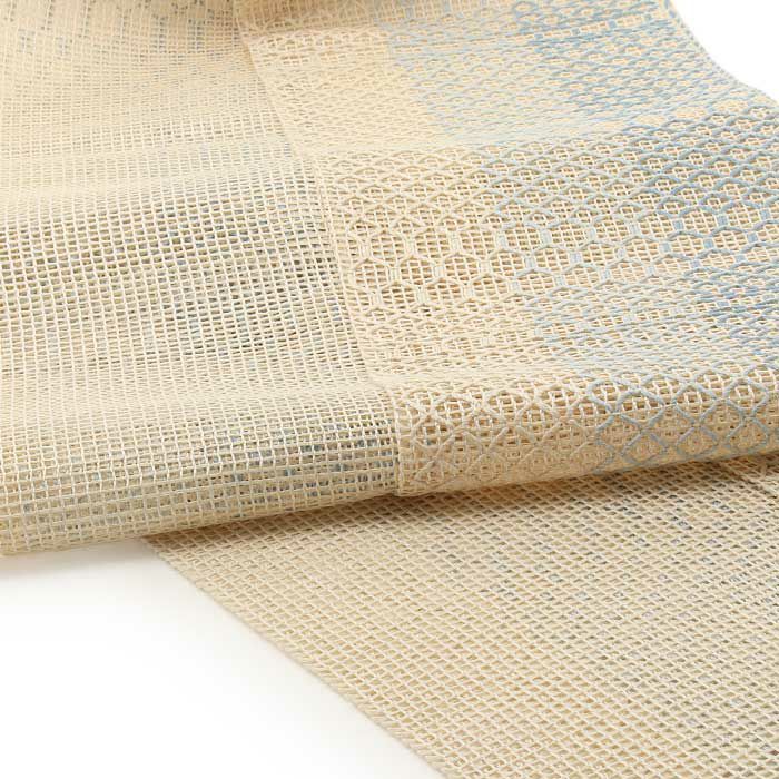 手織り絹麻ぼかし夏帯半幅帯帯半巾帯普段用グレーピンクブルーイエローグリーン灰桃水色黄緑カジュアル長尺日本製絹麻縞