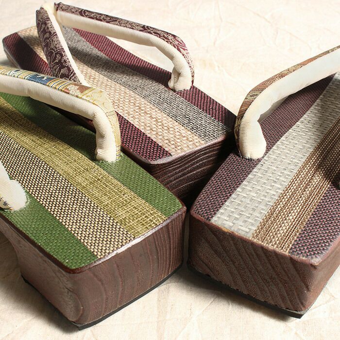 下駄レディース浴衣用ゆかた用シコロ張り焼桐ワイングリーンモーヴブラウンMサイズ全3色桐下駄縞更紗彩小径IROKOMICHI鼻緒太め四角スクエア高級桐下駄しころ調日本製女性女性用げた軽い絹鼻緒川島織龍村裂赤紫緑赤茶おしゃれモダン残暑fs