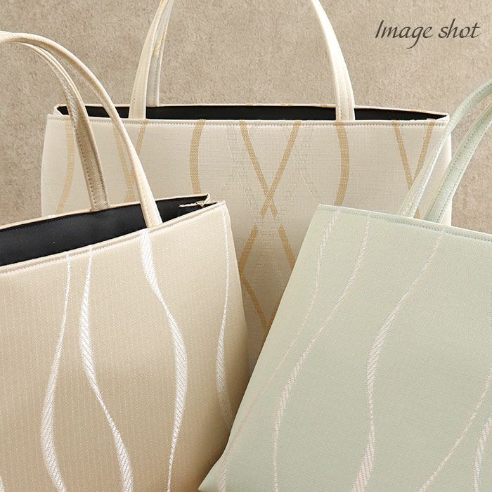 バッグお洒落バッグ尾州織和装バッグ横長手提げバッグ着物和装洋装和洋兼用レディース単品カジュアル用春夏秋冬通年用アイボリーベージュグリーン全3色ジャガード織立涌軽い日本製普段カジュアルバッグおしゃれオシャレ贈り物ギフトfs