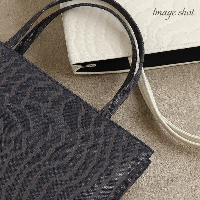 バッグお洒落バッグ尾州織和装バッグ横長トートバッグ手提げバッグ着物和装洋装和洋兼用レディース単品カジュアル用春夏秋冬通年用ライトベージュホワイトブラックよろけ縞リーフジャガード織軽い日本製普段カジュアルバッグ贈り物ギフト