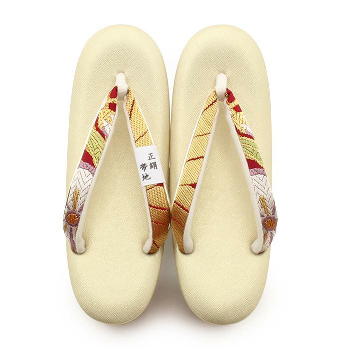 振袖草履成人式草履振袖ぞうり成人用レディース世美庵Lサイズゴールドアイボリーレッド金薄白赤華紋正絹帯地合皮4枚芯厚底ハイヒール日本製優花緒痛くない歩きやすい女性振袖卒業袴振り袖ママ振おしゃれはたち結婚式ぞうり草履fs