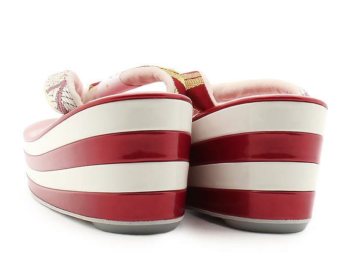 振袖草履成人式草履振袖ぞうり成人用レディース世美庵Lサイズレッドホワイト赤白華紋正絹帯地エナメル合皮4枚芯厚底ハイヒールバイカラー日本製優花緒痛くない歩きやすい女性振袖卒業袴振り袖ママ振おしゃれはたち結婚式ぞうり草履fs