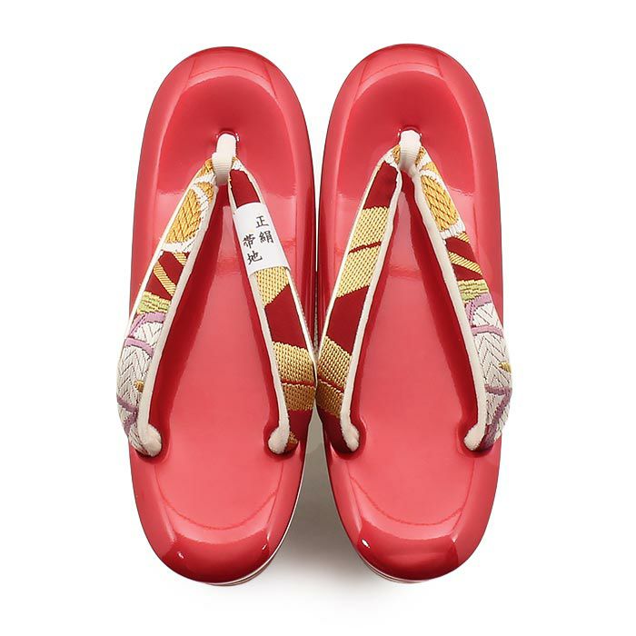 振袖草履成人式草履振袖ぞうり成人用レディース世美庵Lサイズレッドホワイト赤白華紋正絹帯地エナメル合皮4枚芯厚底ハイヒールバイカラー日本製優花緒痛くない歩きやすい女性振袖卒業袴振り袖ママ振おしゃれはたち結婚式ぞうり草履fs