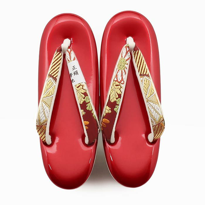 振袖草履成人式草履振袖ぞうり成人用レディース世美庵Mサイズレッドゴールド赤金華紋正絹帯地エナメル合皮4枚芯厚底ハイヒールバイカラー日本製優花緒痛くない歩きやすい女性振袖卒業袴振り袖ママ振おしゃれはたち結婚式草履fs
