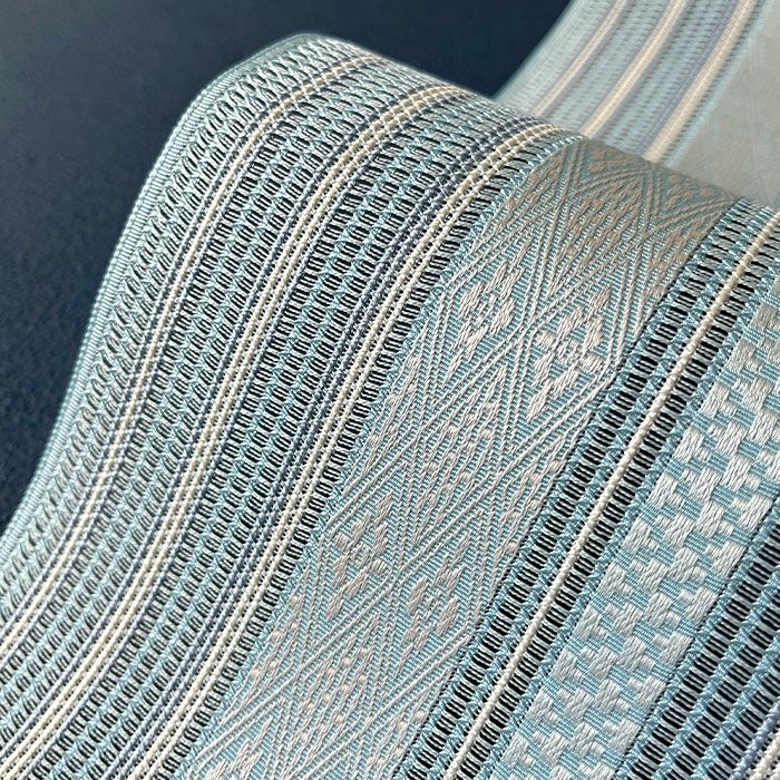 帯夏用博多八寸帯仕立て上がり普段用カジュアル本場筑前博多織羅名古屋帯水色献上黒木織物全通【小紋・紬・カジュアル着物】