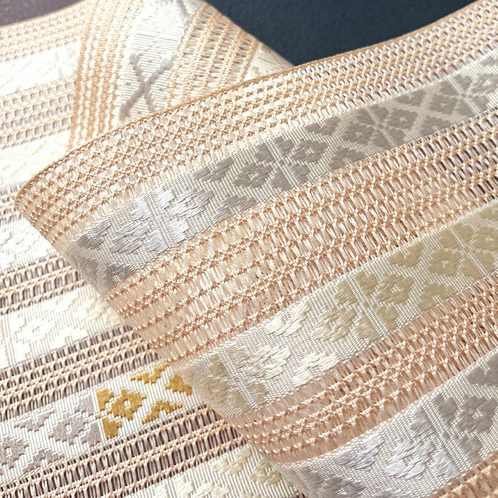 夏帯八寸名古屋帯＜赤香色／名物裂＞正絹羅本場筑前博多織＜福絖織物＞仕立て上がり【帯夏夏用夏名古屋帯夏八寸帯袋名古屋帯夏着物単衣薄物訪問着付け下げ小紋紬浴衣結婚式