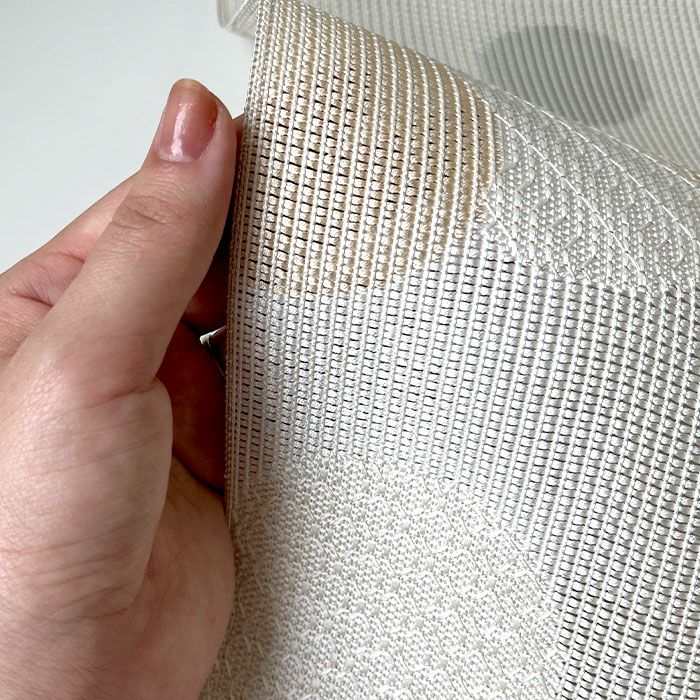 夏用博多八寸名古屋帯正絹福絖織物お仕立て上がり本場筑前博多織紗アイボリー丸尽くし全通柄【夏夏帯帯八寸博多小紋紬】