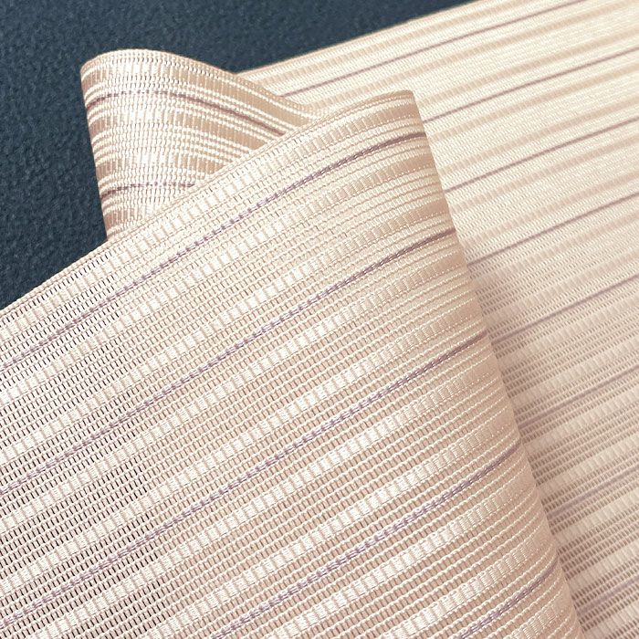 夏帯八寸名古屋帯ベージュピンク縞に流水正絹紗窓本場筑前博多織福絖織物仕立て上がり【帯夏夏用紗夏名古屋帯夏八寸帯袋名古屋帯夏着物単衣薄物訪問着付け下げ小紋紬