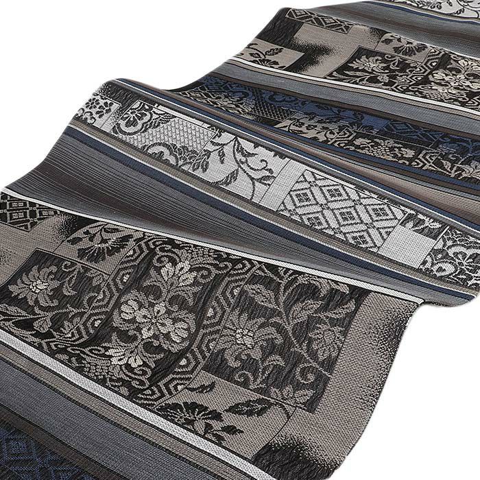 小紋紬色無地御召などのお着物にすぐ使えるお仕立て上がり九寸名古屋帯。春秋冬袷単衣の時期のお着物のお締めいただけます。