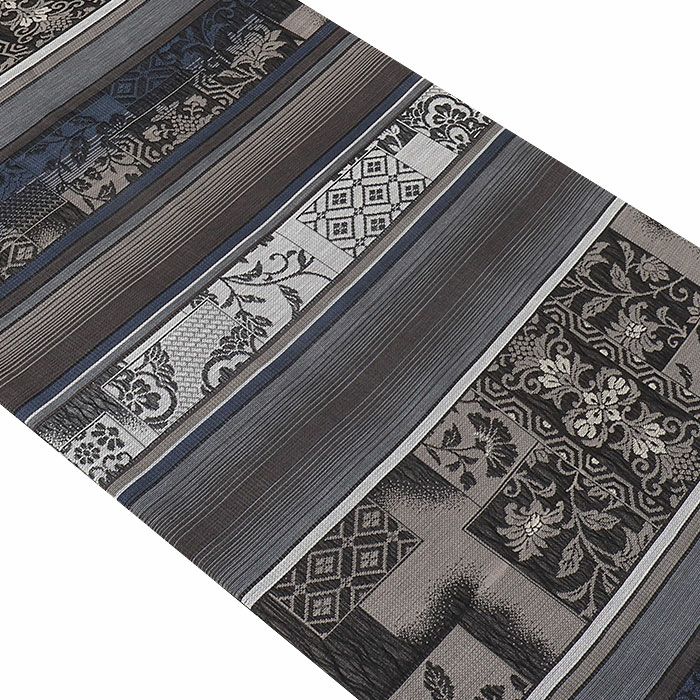 小紋紬色無地御召などのお着物にすぐ使えるお仕立て上がり九寸名古屋帯。春秋冬袷単衣の時期のお着物のお締めいただけます。