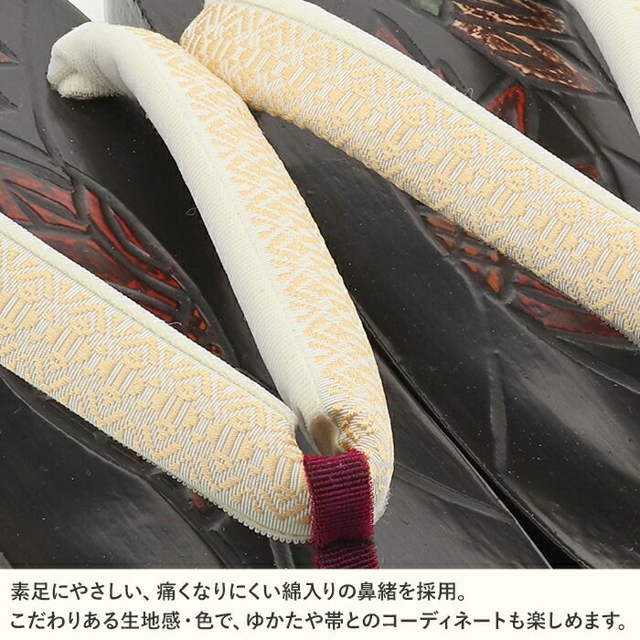 下駄レディース浴衣用ゆかた用鎌倉彫濃ブラウンエンジアイボリーMサイズ桐下駄花彫台献上柄独鈷高級桐下駄日本製女性女性用げた軽い痛くない歩きやすい右近下駄濃赤茶橙レトロシック古典おしゃれ残暑fs