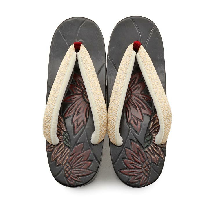 下駄レディース浴衣用ゆかた用鎌倉彫濃ブラウンエンジアイボリーMサイズ桐下駄花彫台献上柄独鈷高級桐下駄日本製女性女性用げた軽い痛くない歩きやすい右近下駄濃赤茶橙レトロシック古典おしゃれ残暑fs