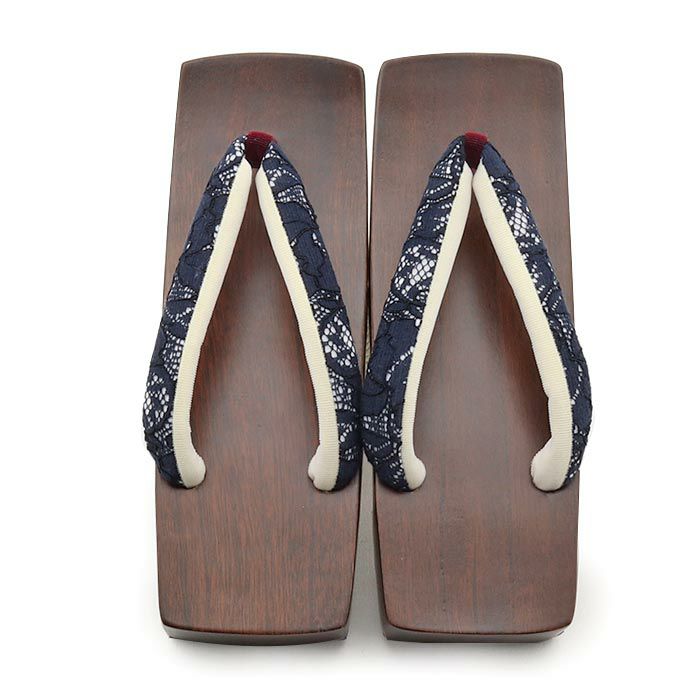 下駄レディース浴衣用ゆかた用フリーサイズLサイズ木目濃ブラウンネイビーレース花緒日本製痛くない歩きやすい鼻緒太め四角スクエア角型角形右近下駄桐下駄塗り下駄大人可愛いかわいいフェミニン普段普段履き女性女性用げた残暑濃茶紺fs
