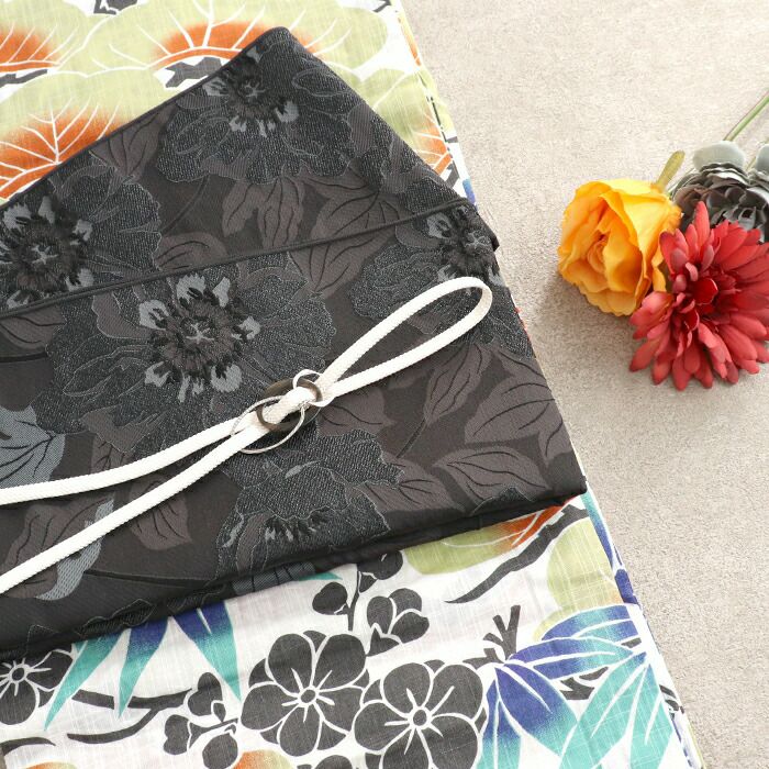 兵児帯と飾り紐2点セットレディース浴衣用ゆかた用おとな用黒白茶金紺銀全3種類花柄クロコダイルリングパーツ日本製夏祭り花火大会夏浴衣夏着物カジュアル着物普段着おしゃれかわいいへこ帯かざりひもフワフワボリュームsetセット