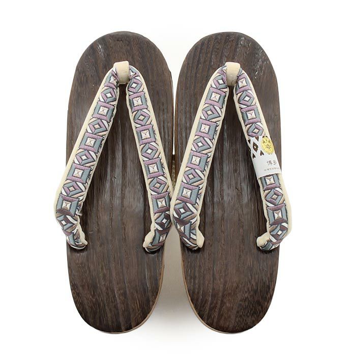 下駄レディース浴衣用ゆかた用焼桐天茶台ブラウンアッシュブルーアッシュパープルMサイズ桐下駄博多織会津桐幾何学彩小径IROKOMICHI鼻緒太め高級桐下駄日本製女性女性用げた軽い博多織鼻緒焦げ茶灰青灰紫おしゃれモダン残暑fs