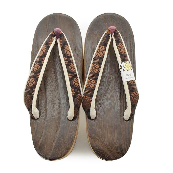 下駄レディース浴衣用ゆかた用焼桐天茶台ブラウンブラウンブラックMサイズ桐下駄博多織会津桐幾何学彩小径IROKOMICHI鼻緒太め高級桐下駄日本製女性女性用げた軽い博多織鼻緒焦げ茶茶黒おしゃれモダン残暑fs