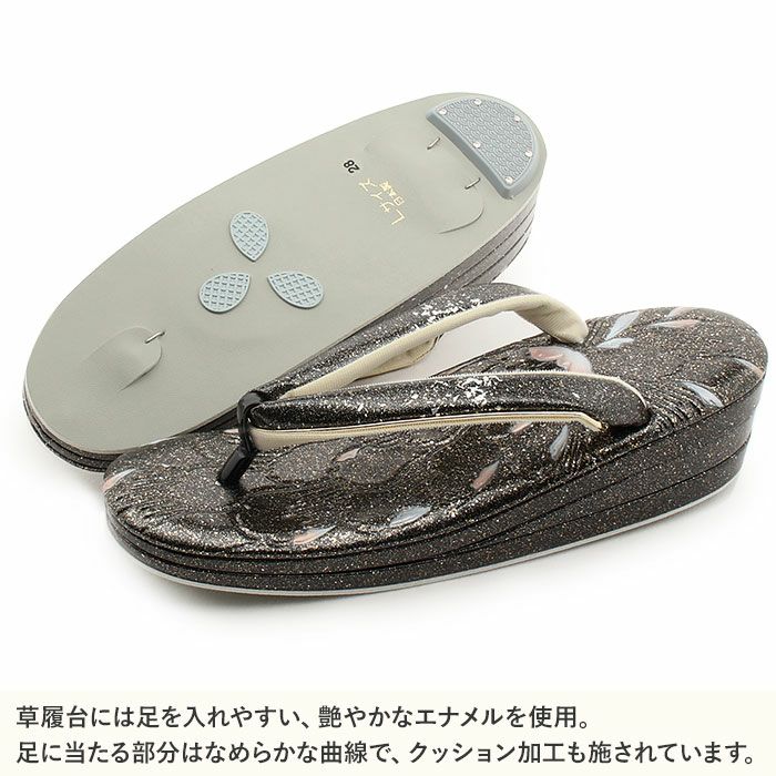 草履留袖用訪問着用レディースLサイズ黒金エナメル型押し牡丹金銀たたき2の3枚芯日本製優花緒痛くない歩きやすい女性黒留袖色留袖礼装用フォーマル結婚式ぞうり草履着物草履単品草履だけ単品ブラックゴールドfs