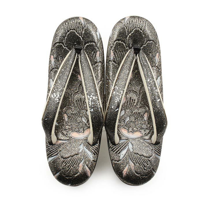 草履留袖用訪問着用レディースLサイズ黒金エナメル型押し牡丹金銀たたき2の3枚芯日本製優花緒痛くない歩きやすい女性黒留袖色留袖礼装用フォーマル結婚式ぞうり草履着物草履単品草履だけ単品ブラックゴールドfs