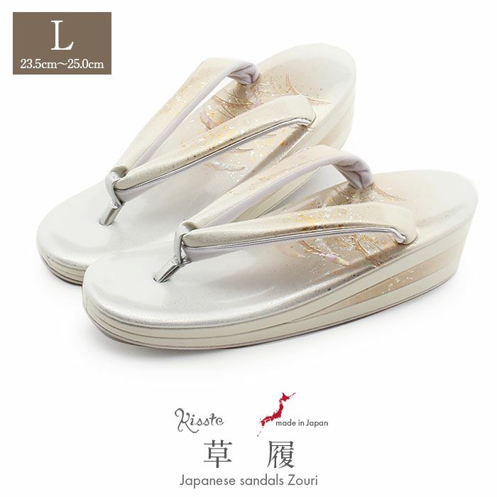 草履留袖用訪問着用レディースLサイズ金銀本革本皮型押し螺鈿細工露芝金銀たたき2の3枚芯日本製優花緒痛くない歩きやすい女性黒留袖色留袖礼装用フォーマル結婚式ぞうり草履着物草履単品草履だけシルバーゴールド単品fs