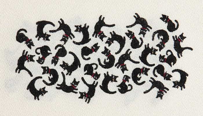 おしゃれ刺繍半衿半襟刺繍ホワイトアイボリー白黒猫づくし猫ねこネコ和装カジュアルモダンメール便対応可