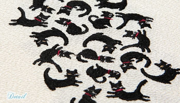 おしゃれ刺繍半衿半襟刺繍ホワイトアイボリー白黒猫づくし猫ねこネコ和装カジュアルモダンメール便対応可